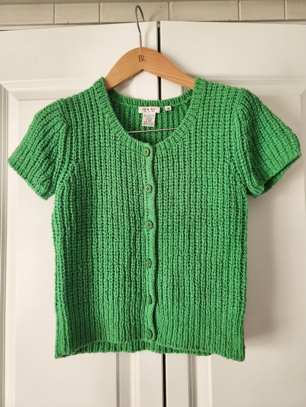 Vintage 90s Isaac Mizrahi Green Textured Knit Cardigan Size M